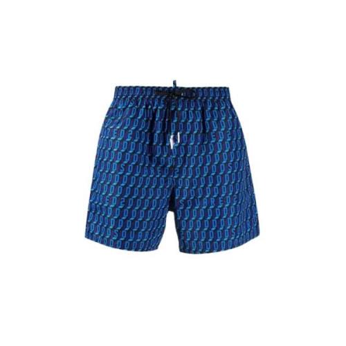 Blauw en Zwart Monogram Badpak Dsquared2 , Blue , Heren