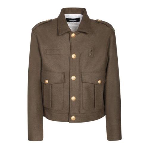 Army Green Wool-Blend Livery Jas Dsquared2 , Green , Heren