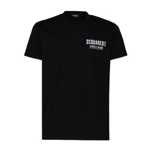 Zwarte Katoenen T-shirt met Logo Print Dsquared2 , Black , Heren