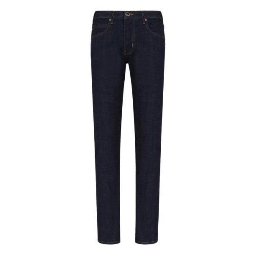 Denimblauwe Jeans met Lage Taille Emporio Armani , Blue , Heren