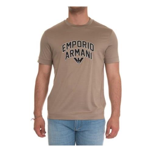 Maxi Logo Ronde Hals T-shirt Emporio Armani , Brown , Heren