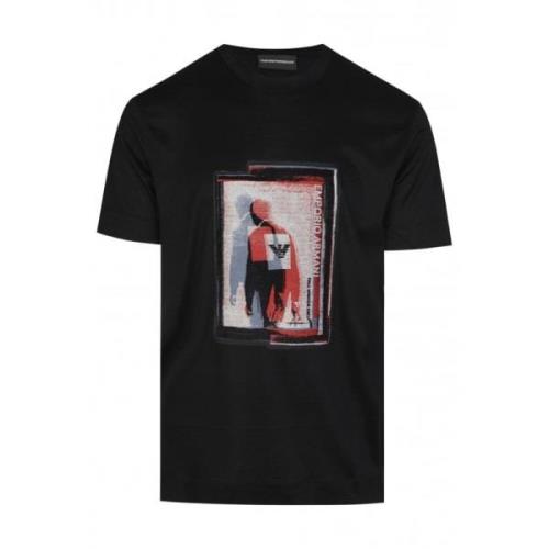 Grafische Patch Korte Mouw Zwarte T-shirt voor Heren Emporio Armani , ...