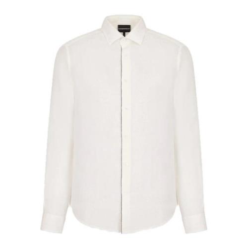 Wit Linnen Overhemd met Contrasterend Logo Emporio Armani , White , He...