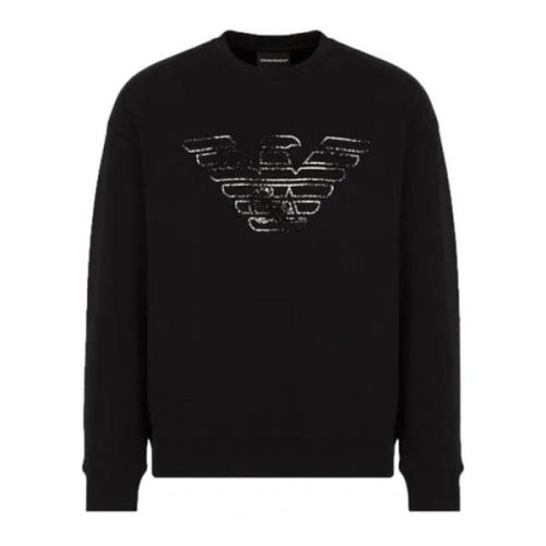 Zwarte Double Jersey Sweatshirt met Graffiti Logo Print Emporio Armani...