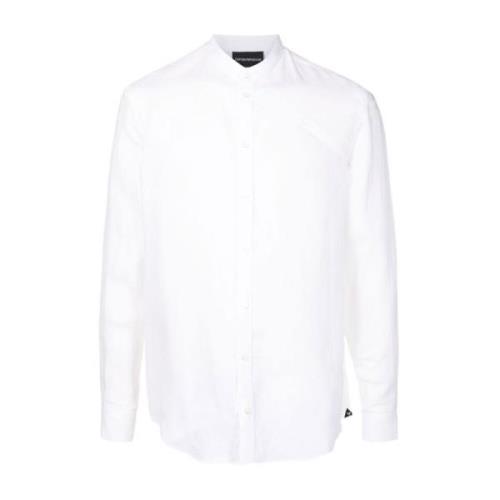 Linnen Mao Shirt Emporio Armani , White , Heren