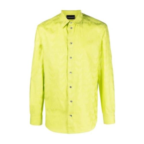Groen Katoenen Overhemd Emporio Armani , Yellow , Heren