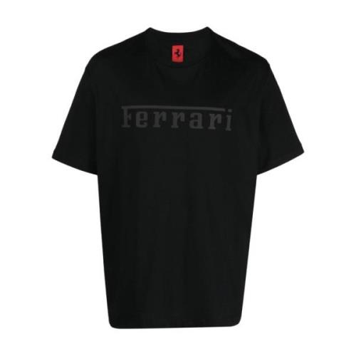 Zwart Logo-Print Katoenen T-Shirt Ferrari , Black , Heren