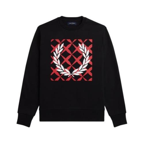 Zwart Sweatshirt met Grafisch Kruissteek Fred Perry , Black , Heren