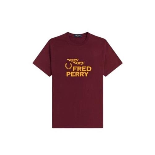 Bedrukt T-shirt in Aubergine Fred Perry , Red , Heren