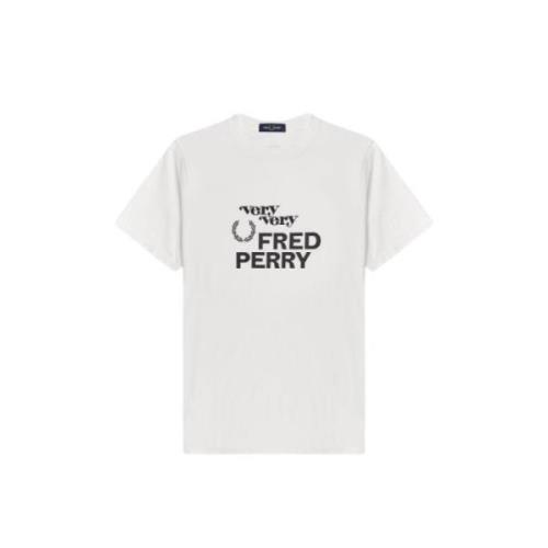 Bedrukt ronde hals katoenen T-shirt Fred Perry , White , Heren