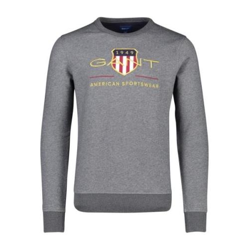 Grijze Ronde Hals Sweater Gant , Gray , Heren