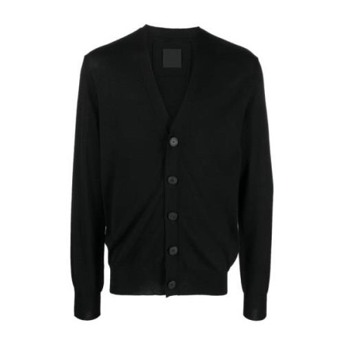 Zwarte Intarsia-Gebreide Logo Wollen Cardigan Givenchy , Black , Heren
