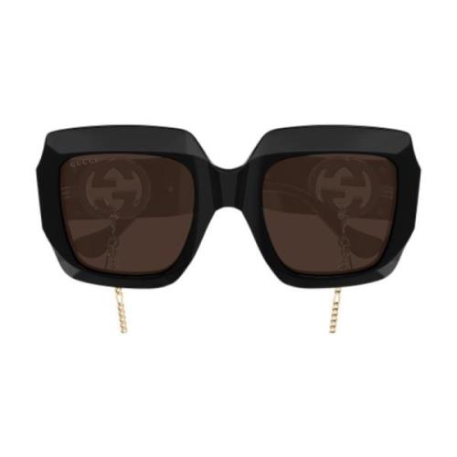 Rechthoekige zonnebril met Gg1022S-005 zwarte ketting Gucci , Black , ...