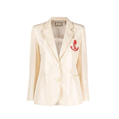 Zijden blazer met patchdetail Gucci , Beige , Dames