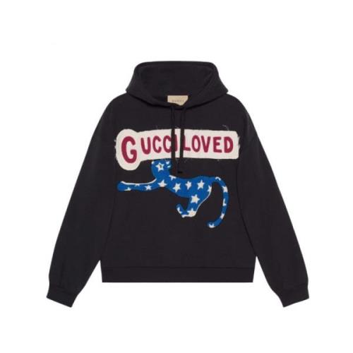 logo-print geborduurde hoodie Gucci , Black , Dames