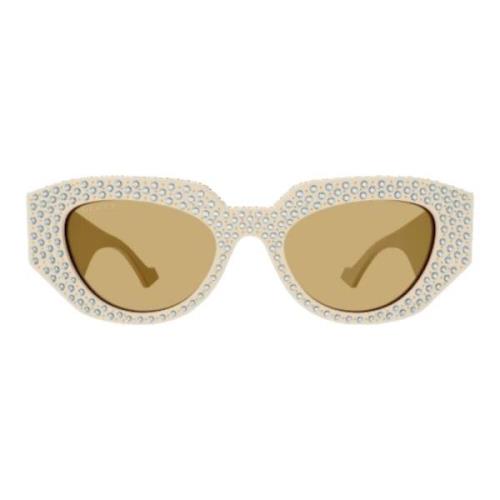 Ivory Brown Cat-Eye Zonnebril Gucci , White , Dames