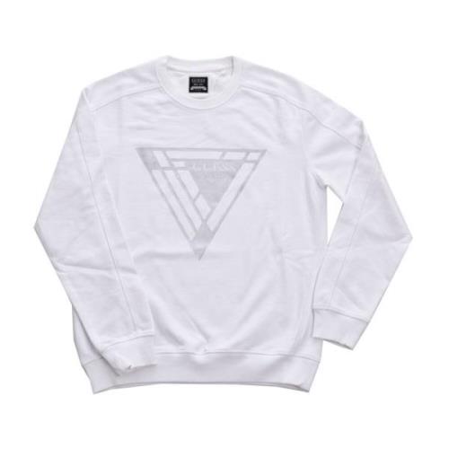 Logo Triangle Sweatshirt - Wit, Rechte Pasvorm, Lange Mouwen Guess , W...
