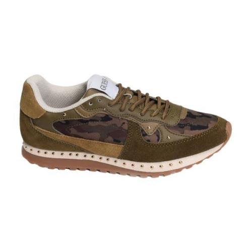 Camouflage Leren Sneakers - Vanya Guess , Green , Heren