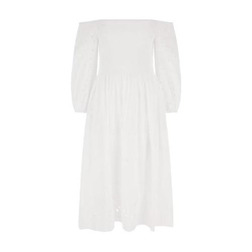 Katoenen midi-jurk met blote schouders Guess , White , Dames