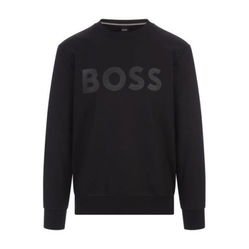 Zwart Sweatshirt van Terry Cloth met Rubberen Print Logo Hugo Boss , B...