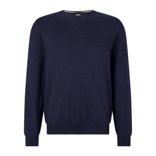 Heren V-Hals Trui van Zuivere Wol in Blauw Hugo Boss , Blue , Heren