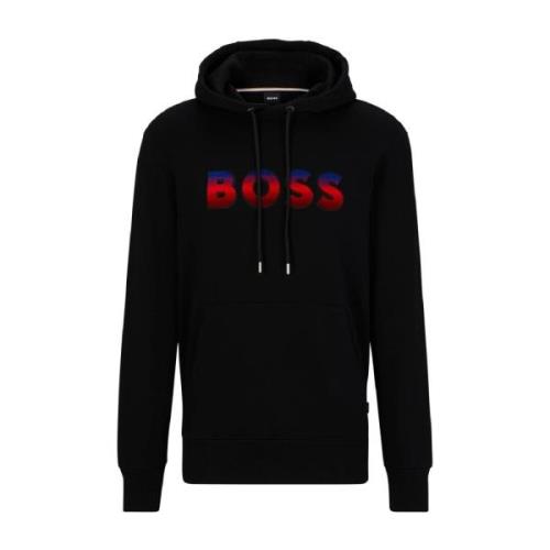 Zwarte hoodie met centraal logo Hugo Boss , Black , Heren
