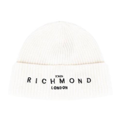 Beanie met geborduurde merknaam John Richmond , White , Heren