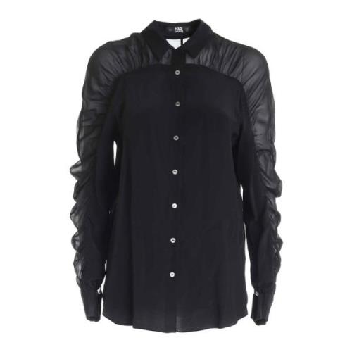 Zwarte Zijden Overhemd met Elegante Details Karl Lagerfeld , Black , D...