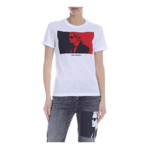 Gevlamde Katoenen Colorblock Tee Karl Lagerfeld , White , Dames