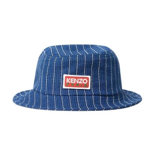 Denim Gestreepte Bucket Hoed Kenzo , Blue , Heren