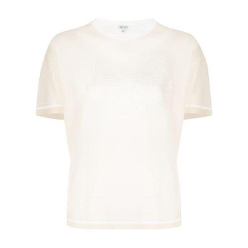 Mesh Gebreid Tiger Logo T-Shirt Kenzo , White , Dames