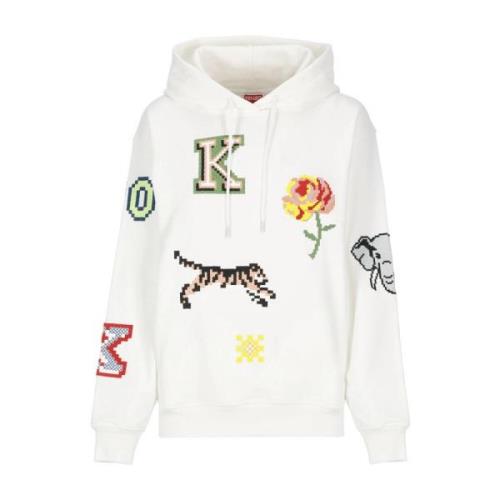 Beige Katoenen Hoodie met Pixel Borduursels Kenzo , Beige , Dames