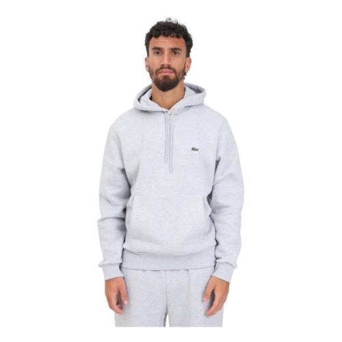 Grijze Heren Hoodie met Logo Patch Lacoste , Gray , Heren