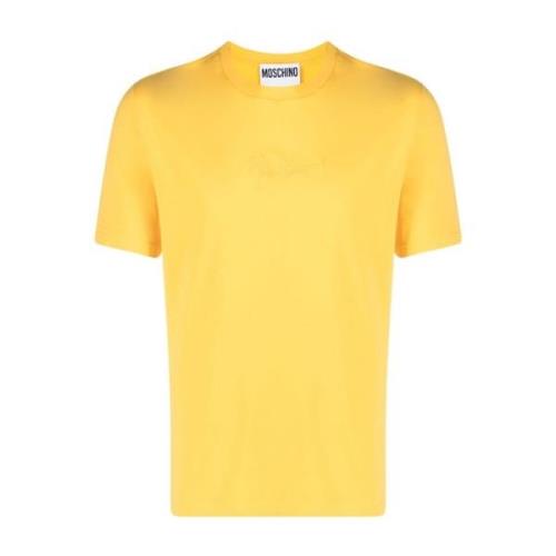Geel Logo-geborduurd T-shirt Moschino , Yellow , Heren
