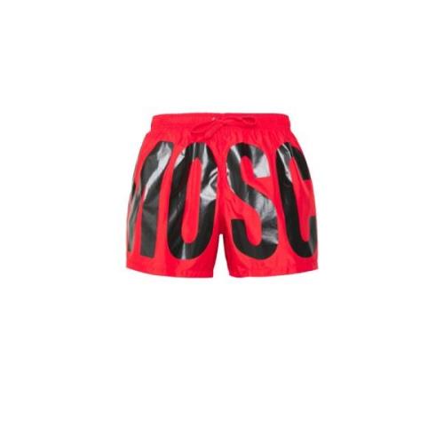 Rode zwembroek met bedrukt logo Moschino , Red , Heren