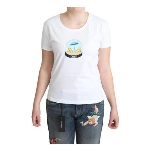 Witte Bedrukte Katoenen Korte Mouwen Tops T-shirt Moschino , White , D...