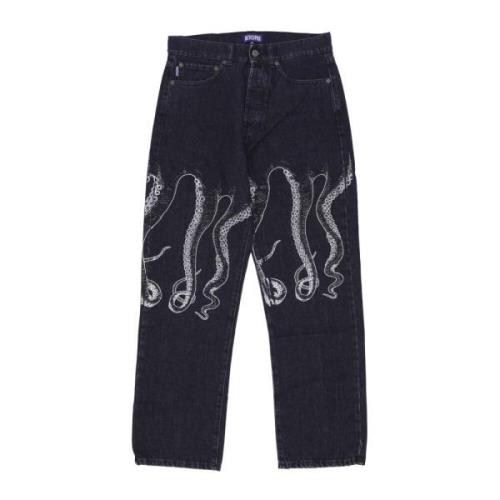 Straight Jeans Octopus , Black , Heren
