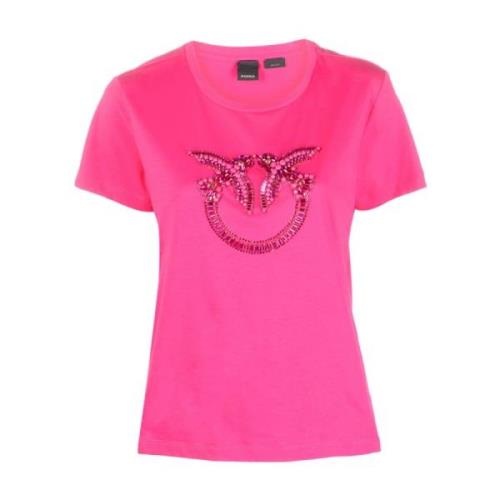 Korte Mouw Fuchsia Love Birds T-Shirt - L Pinko , Pink , Dames