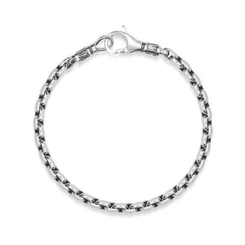 Men`s Sterling Silver 4mm Round Link Chain Bracelet Nialaya , Gray , H...