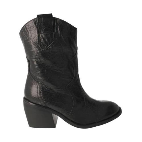 Zwarte geëmbosseerde leren cowboy laarzen Wonders , Black , Dames