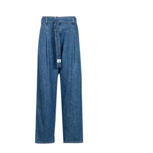 Blauwe Wide Jeans met Phi Logo Borduursel Philosophy di Lorenzo Serafi...