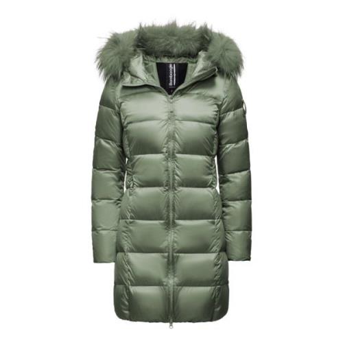 Lichte Nylon Pufferjas met Bontcapuchon BomBoogie , Green , Dames