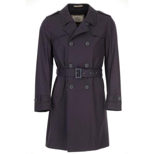 Monogram Dubbelrijige Trenchcoat Herno , Blue , Heren