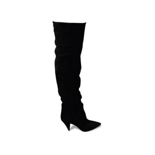 Verhoog je stijl met zwarte suède over-de-knie laarzen Saint Laurent ,...