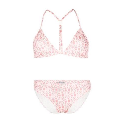 Roze Cross Over Bikini met Wit Logo Print Moncler , Pink , Dames