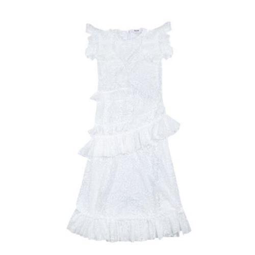 Lange kanten jurk met asymmetrische ruches Msgm , White , Dames