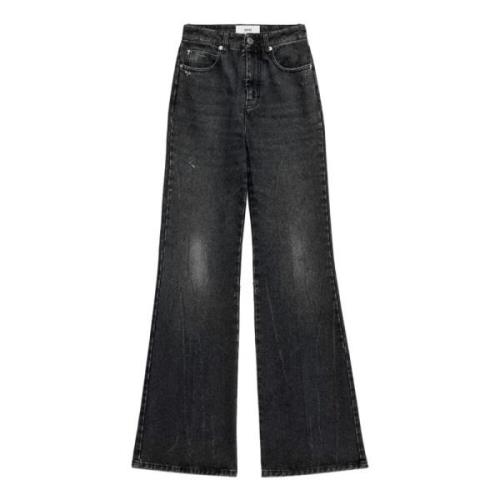 Zwarte Katoenen Wide Leg Jeans Ami Paris , Black , Dames