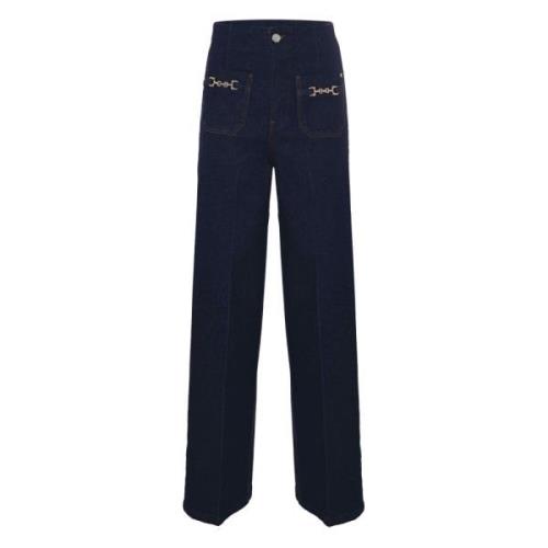 Elegante high-waisted jeans met goudkleurige horsebit gespen Kocca , B...