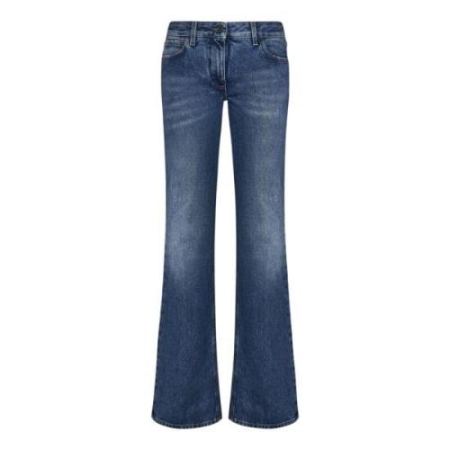 Blauwe Flared Jeans met Logo Knoop Off White , Blue , Dames