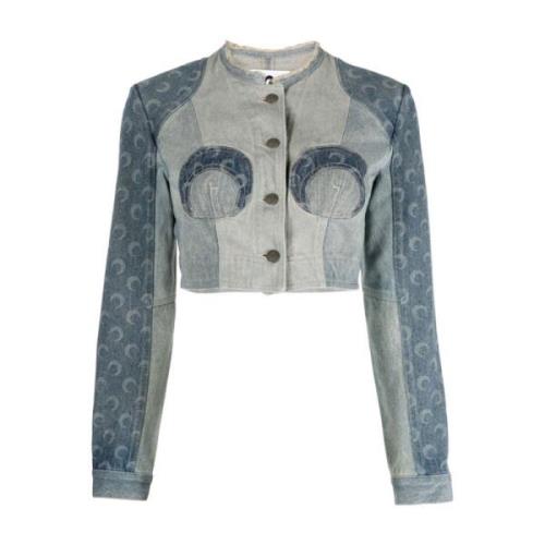 Denim Jack met Patchwork en Maanprint Marine Serre , Blue , Dames